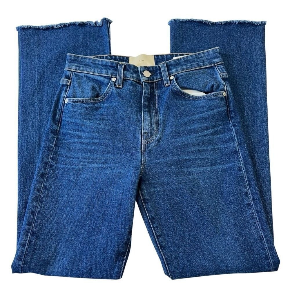 CQY Blue High Rise Raw Hem Straight Leg Jeans, 26